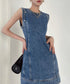 Detachable Sleeve Denim Mini Dress